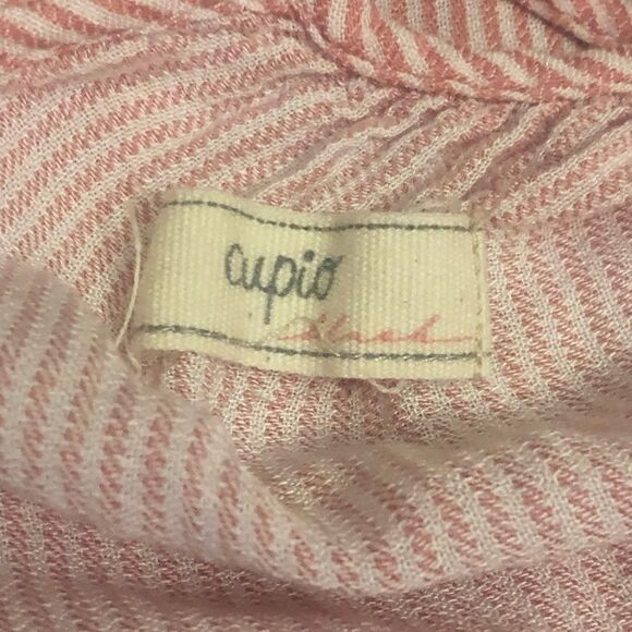 Cupio Blush 3/4 Sleeve With Ruffle White Pink Striped V Neck Blouse Viscose - Picture 4 of 5